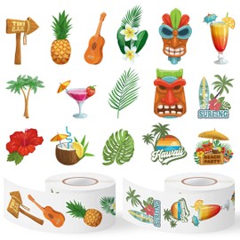BkeeCten Hawaii Summer Stickers Rolls - 1000pcs Hawaii Waterproof Vinyl Reusable Laptop Stickers Coloring Book Scrapbook Water Bottle Page Activity Pad Summer Birthday Party Favors Kids' Skateboard