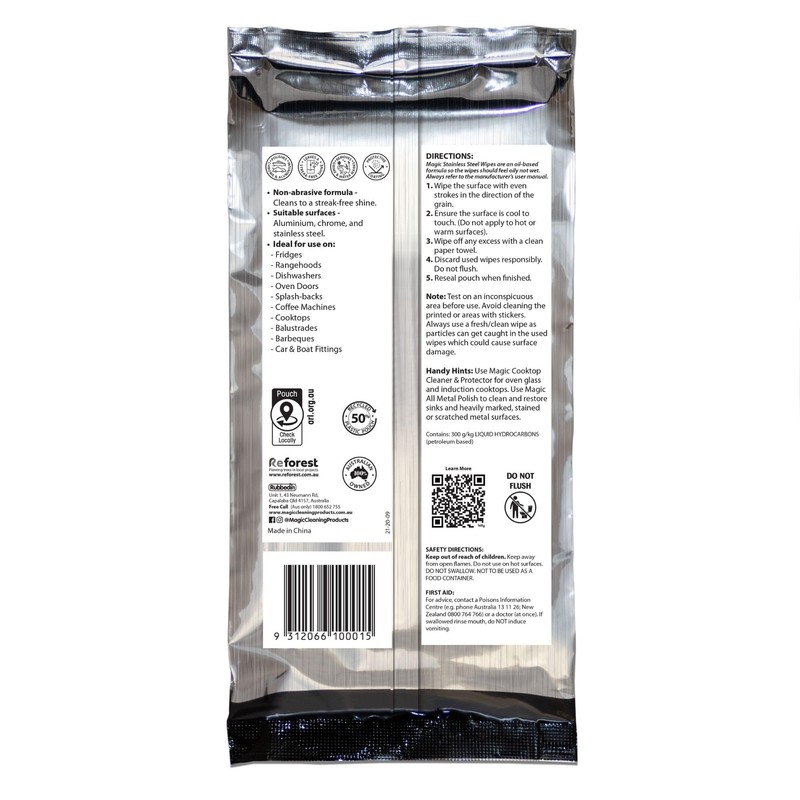 6 x Magic Stainless Steel Wipes Streak Free Formula Cleans