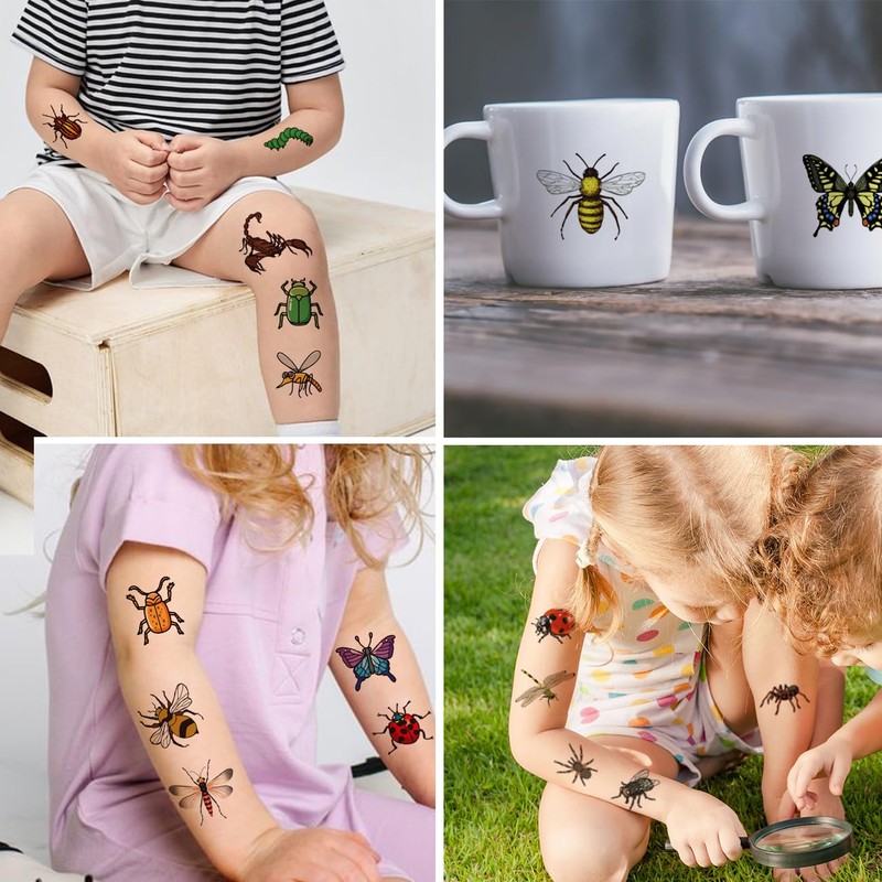 CHARLENT 148 Individually Sheets Bug Temporary Tattoos for Kids -