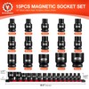 BLACKROBOT 1/2" Drive Magnetic Impact Socket Set, 15-Piece Shallow Socket
