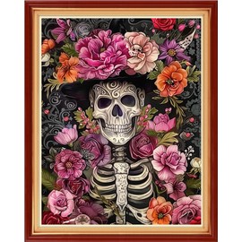 Magxvouy Cross Stitch Kits Stamped Full Range of Embroidery Kits,Cross Stitch Patterns Needlework Kits for Beginners 11CT Printed Kits&Skeleton Flowers 16x20 inch