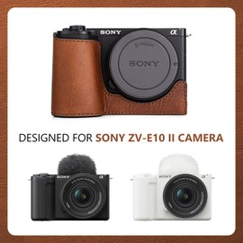 MUZIRI KINOKOO Case for Sony ZV E10 II/ZV-E10 II Camera, Vintage Textured Genuine Leather Half Case for Sony Alpha ZV E10 II/ZVE10 II with Bottom Opening & 1/4" Thread Screw - Brown