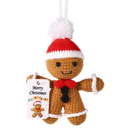 lasuroa Positive Gingerbread Man, Crochet Knitted Gingerbread Man Christmas Car Hanging Crochet Decor Ornament Positive Christmas Crochet for Christmas Party Decoration Inspirational Gift Doll
