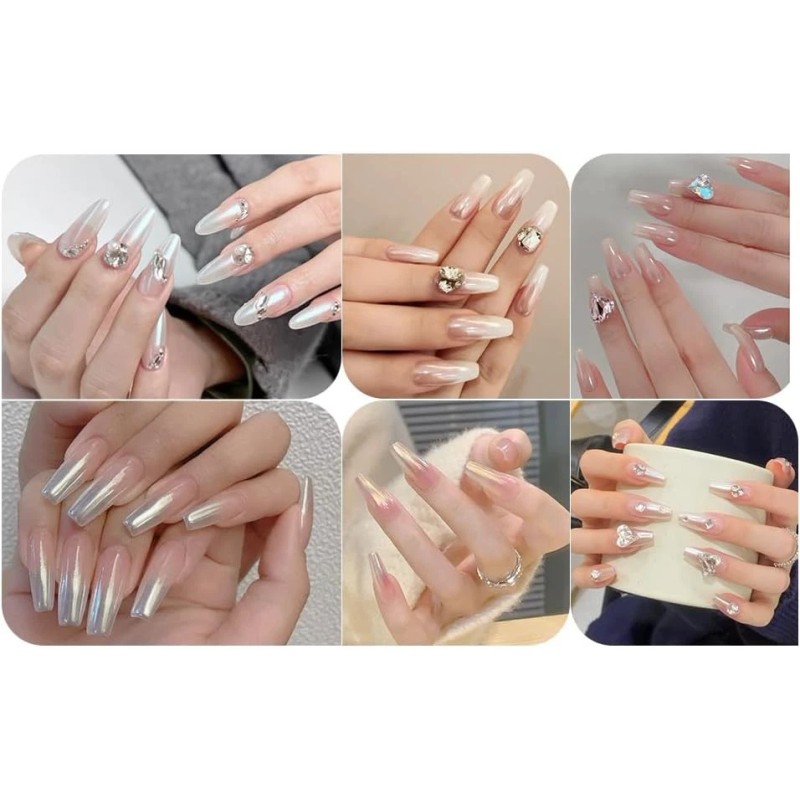 Artdone White Pearl Chrome Nail Powder Iridescent Mirror Pigment