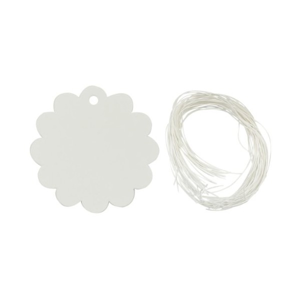 Wrapables 50 Gift Tags/Kraft Hang Tags with Free Cut Strings for Gifts, Crafts & Price Tags - White Flower