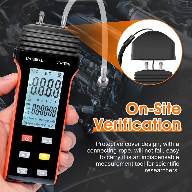 LC-189A Manometer, Digital Air Pressure Meter, Differential Pressure Gauge, HVAC