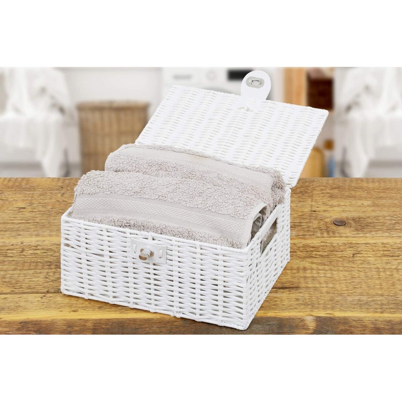 Arpan Small Resin Woven Storage Basket Box With Lid &