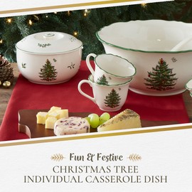 Spode Christmas Tree Individual Casserole | 1 Quart Capacity | Baking Dish | Round Casserole Dish with Lid | Microwave, Dishwasher, and Oven Safe Cookware