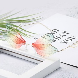 jojofuny Trendy Sunglasses Dragonfly Rimless Sunglasses for Women Fairy Wing Shaped Frameless Irregular 90s Sunglasses Vintage Eyewear for Women Men Party Flower Sunglasses