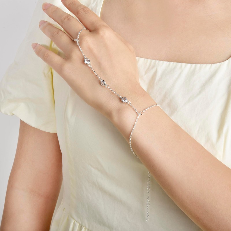 Lansora Hand Chain Bracelet Stainless Steel Finger Ring Bracelet Adjustable