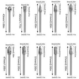 Eyech 20Pcs Double Cut Tungsten Carbide Carving Bits Rotary Burr Set with 1/8” Shank Cutting Burrs Tool for Grinder Drill, Engraving, Metal Carving, Drilling, Polishing