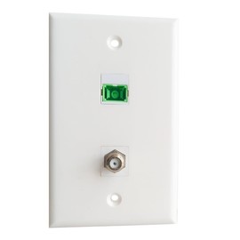 BUPLDET SC/APC Fiber Optic and Coax Wall Plate - 1 Port Fiber Optical Keystone Jack, 1 Port Cable TV F Type Coaxial Connector - White