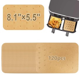 120Pcs Air Fryer Liners,Air Fryer Parchment Disposable Paper Liners for Ninja Foodi DualZone 2-Basket Air Fryer DZ201 DZ401, Rectangle Non-Stick Perforated Baking Paper Airfryer Liners for Dual Basket