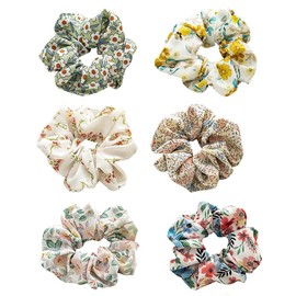 Itadaku 6 Pcs Flower Chiffon Hair Scrunchies, Soft Colorful Floral Elastic Hair Ties for Spring & Summer, Elegant Accessories for Girls and Women