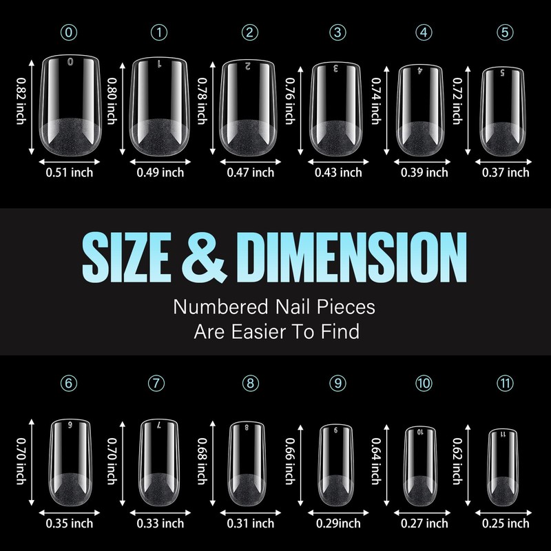 TOMICCA Square Short Nail Tips for Gel Nails, Gel Full
