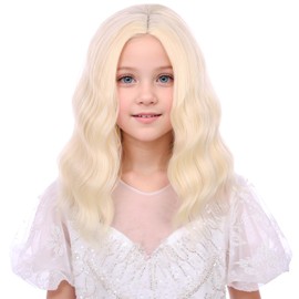 WAVELNM Kids Blonde Wigs Child Light Blonde Curly Wavy Bob Wig Girls Short Blond Side Part Wigs
