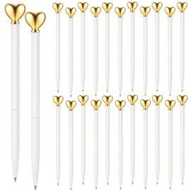 Thenshop 24 Pcs Heart Shaped Pens Retractable Metal Cute Pens 1.0 mm Black Ink Ballpoint Decorative Engagement Gifts for Women Wedding Bridal Shower Sleepover Party(White, Gold)
