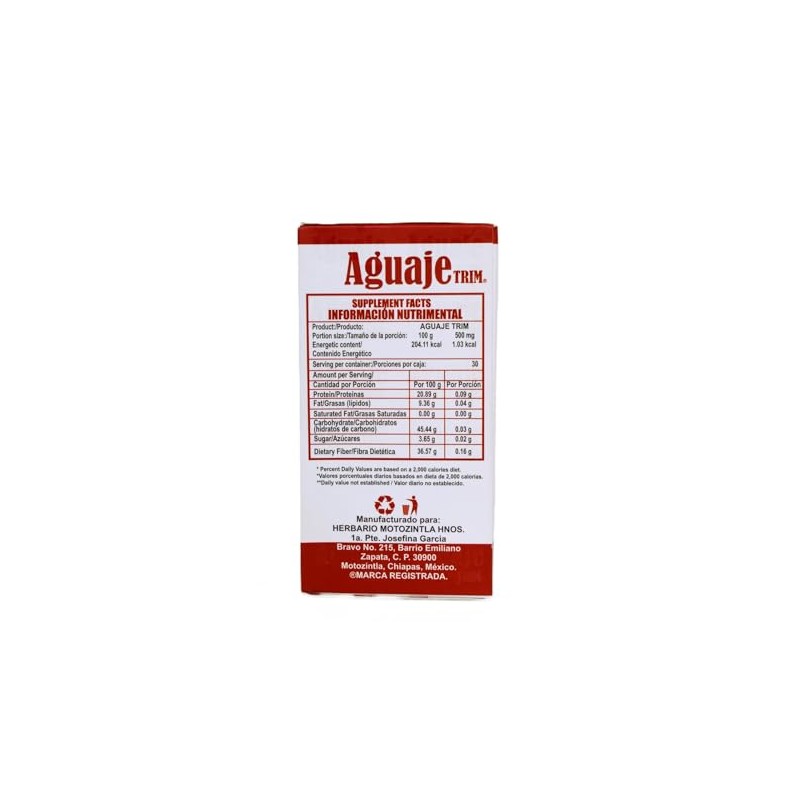 Aguaje Trim Suplemento Alimenticio, Calidad Premium, 30 Cápsulas de 500mg