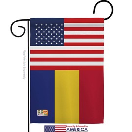 Romania US Friendship Garden Flag Set Wood Dowel Regional USA American Alliance World Country Particular Area Small Decorative Gift Yard House Banner Made In 13 X 18.5