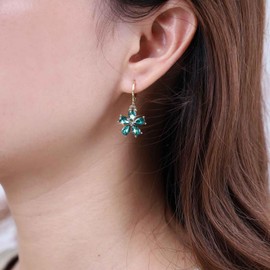 Inateannal Vintage Emerald Flower Drop Earrings Green Crystal Flower Earrings Cz Flower Dangle Earrings Gold Huggie Hoop Earrings Jewelry for Women and Girls