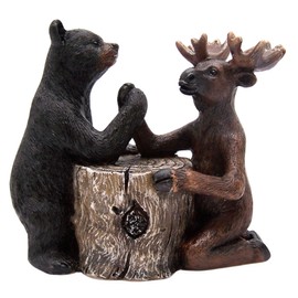 Arm Wrestling Bear and Moose Figurine, Freestanding Tabletop Decoration, Rustic Cabin Decor, 4.5 Inches