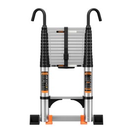 Telescoping Ladder,Aluminum Ladder with stabilizer bar,Lightweight Multi-Purpose Extension Ladder,Heavy Duty 330lbs Max Capacity,Collapsible for RV or Outdoor (13.5FT(A Button))