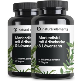 natural elements Milk Thistle Artichoke Dandelion Complex (Set of 2) - 2 x 120 Capsules - High Dose with 80% Silymarin - No Magnesium Stearate, Vegan and Made in Germany