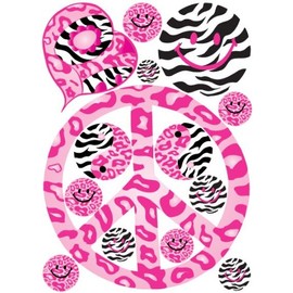 Sixties Theme Pink Peace Sign Wall Decals in Leopard, Cheetah, and Zebra Print Wall Decals/Stickers