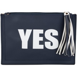 styleBREAKER 'YES' or 'NO' print clutch, tassel pendant upon zipper, arm and shoulder strap, ladies 02012078, Color White/Dark Blue