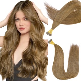 Eliysako Professional Itip hair extensions human hair #7 Caramel Brown 20inch 40G Itips with Natural-Looking I tip hair extensions real human hair for Daily Styling