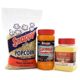 Snappy White Popcorn Kernels, 2lb, Pure Colored Coconut Popping Oil, 15 oz, Buttery Flavored Theater Popcorn Salt, 19 oz