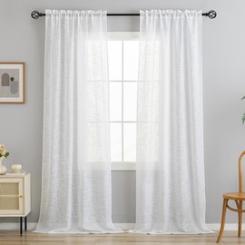 VOILYBIRD Short Curtains for Kitchen Window Linen Texture Curtains Farmhouse Country Style 45 Inch Length, W40 x L45, White, 2 Panels