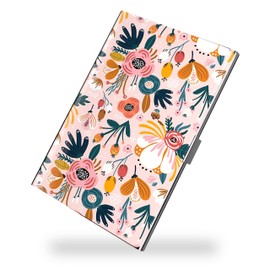 Weaninyiu Business Card Metal Slim Organizer, Professional Stainless Steel Square Pocket Wallet for Office Workers, Compact and Portable for Pockets (Pink Flowers)