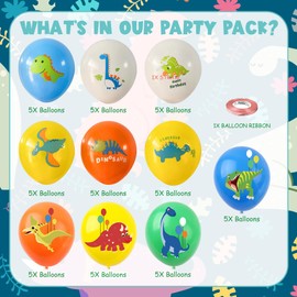 Dino Balloons Dinosaur Birthday Decoration - Pack of 50 12 Inch Dinosaur Helium Balloons, Animal Theme Party Children's Birthday, Jungle Party Decoration for Boys and Girls
