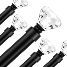 Lepushom Curtain Rod For Window 30-95 inch, Black Curtain Rods With Crystal Diamond Finials, 1 Inch Diameter Decorative Curtain Rod Set, 1 Pack