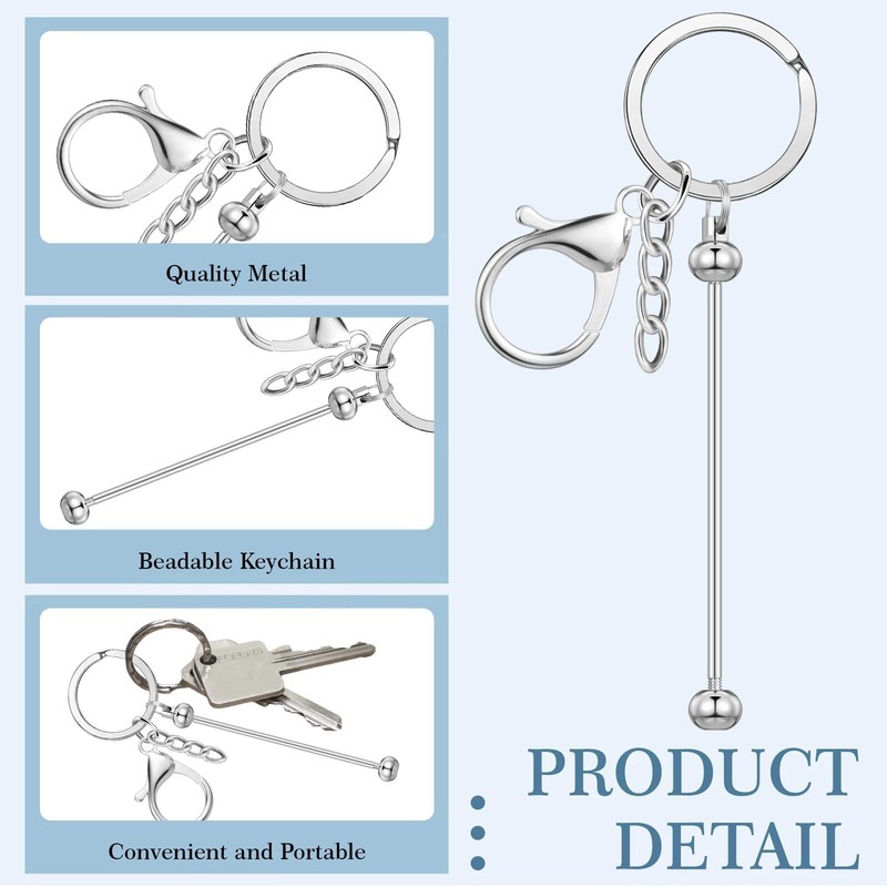 Huwena 6 Pcs Beadable Keychain Bars Blanks Bead Keychain Metal