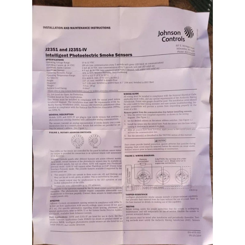 Johnson Controls J2351 Fire Alarm