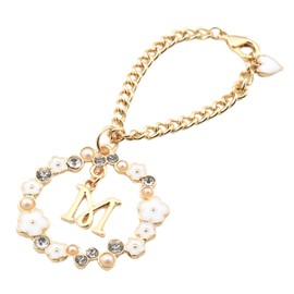 Senfil Crystal & Pearl Initial Bag Charm with 18K Coating, Pearl Glass, Pearl