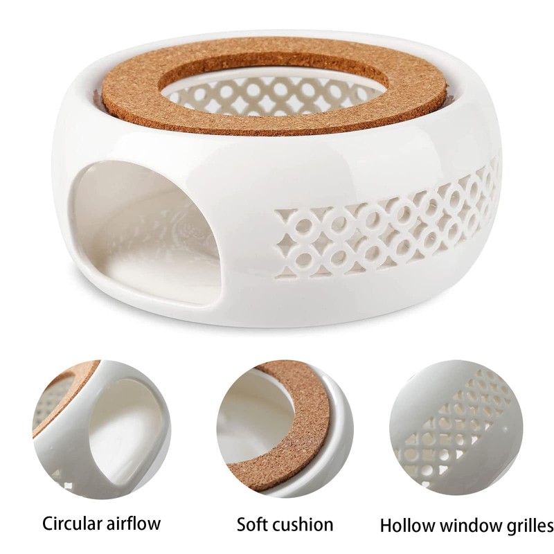 Ceramic Tea Warmer for Teapot, Warmer with Cork Cover, White