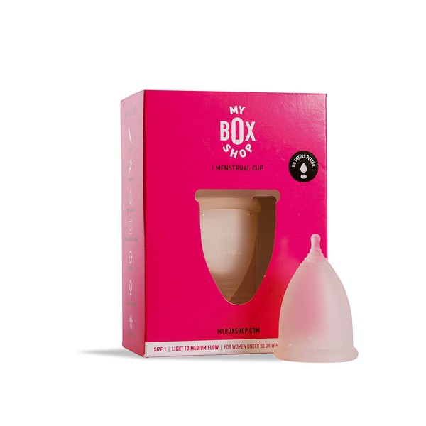 MYBOXSHOP Reusable Menstrual Cup - 100% Medical Grade Silicone Period Cup - Non-Toxic, Hypoallergenic, Comfortable, Ultra Soft, Easy to Use, Chemical Free. Light to Medium Flow, Size 1 (1 Cup)