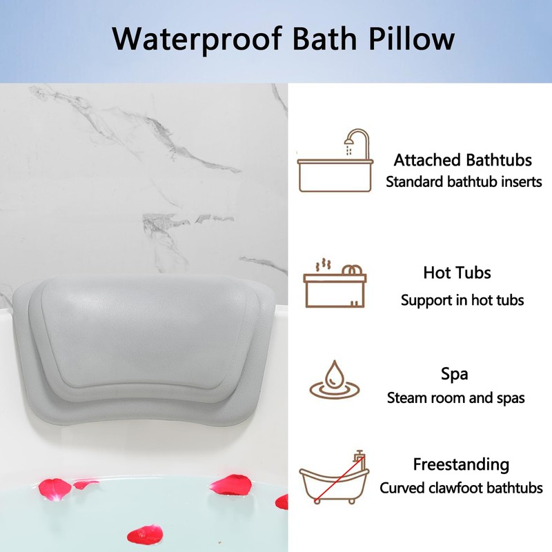 Lonkenn Bath Pillow, Ergonomic Bath Pillow, Stylish PU Bath Pillow