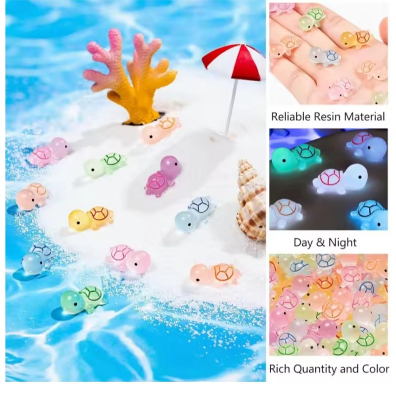 200 Pcs Luminous Mini Turtles with Storage Box,Tiny Re/sin Animals