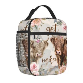 VODRM Highland Cow Lunch Box for Kids,Cattle Floral Marble Insulated Bag for Student,Farmhouse Lovers Reusable Thermal Insulation Cooler Tote Bags for School Work Picnic Camping Outdoor,Gifts