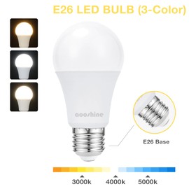 aooshine A60 E26 LED Light Bulb - 3 Color Temperatures (3000K/5000K/4000K), E26 Standard Medium Base, Non-Dimmable, 1 Pack, 120Volts 9Watts LED Bulbs for Table Lamp/Floor Lamp/Chandeliers
