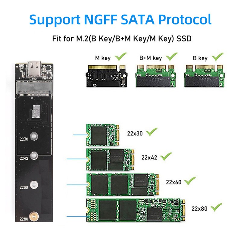 M.2 NGFF SATA Mobile Hard Disk Case USB3.1 Type-C External
