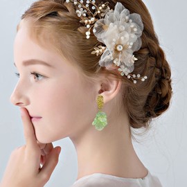 Just Follow White Rose Petal Dangle Earrings for Women Acrylic Long Drop Floral Tassel Earrings Statement Exaggerated Tiered Resin Flower Earrings for Wedding (Green)