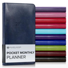 Gallery Leather Pocket Monthly Planner 2026 - Acadia Navy - 6x3.25"