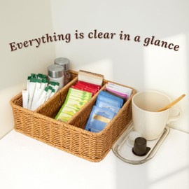 WeeNest Tea Bag Holder Organizer, Sugar Packet Holder, Tea Organizer for Tea Bags, Coffee Holder for K Cups, K-Cup Storage, K Cup Basket, Condiment Organizer, Resin Wicker, Latte