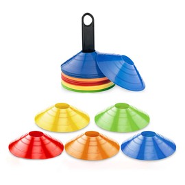 idoorfree Marker Cones, Training Cones, Color Cones, Disc Cones, 5 Colors, 10 / 25 / 30 / 60 Pieces, Futsal Supplies, Dribbling Markers, Baseball, Tennis, Soccer, Practice Cones, Storage Bag and