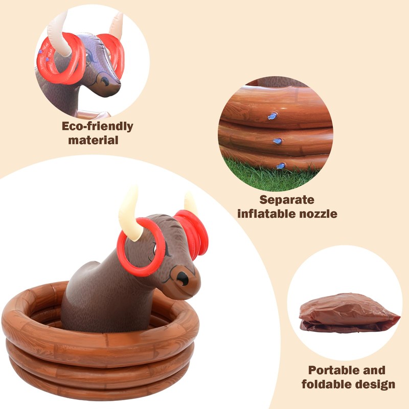 Inflatable Water Bull Ice Bucket with Rings Toss,Bull Cooler Beverage